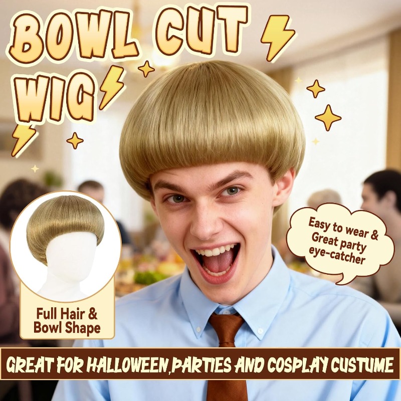 Peluca corta rubia estilo bowl - Women'S Accessories In The 70S reseña y precio